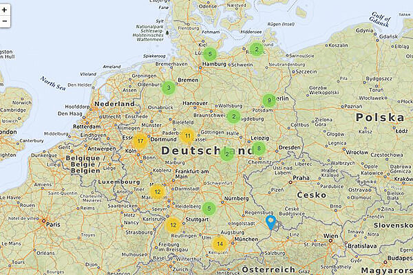 Ansicht der Karte mit CF-Einrichtungen in Deutschland Ansicht der Karte mit CF-Einrichtungen in Deutschland