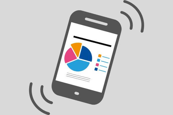 Ergebnisse aus dem Deutschen Mukoviszidose-Register Stilisiertes Handy, auf dem eine stilisierte Kreisgrafik zu sehen ist.