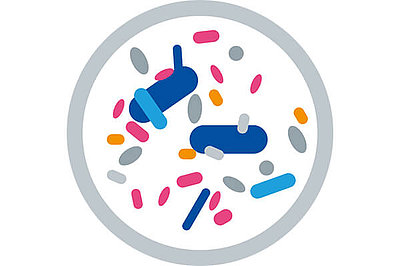 Petrischale mit Keimen (stilisiert): Mukoviszidose-Betroffene sind anfällig für Infektionen mit Bakterien, Viren oder Pilzen. Petrischale mit Keimen (stilisiert): Mukoviszidose-Betroffene sind anfällig für Infektionen mit Bakterien, Viren oder Pilzen.